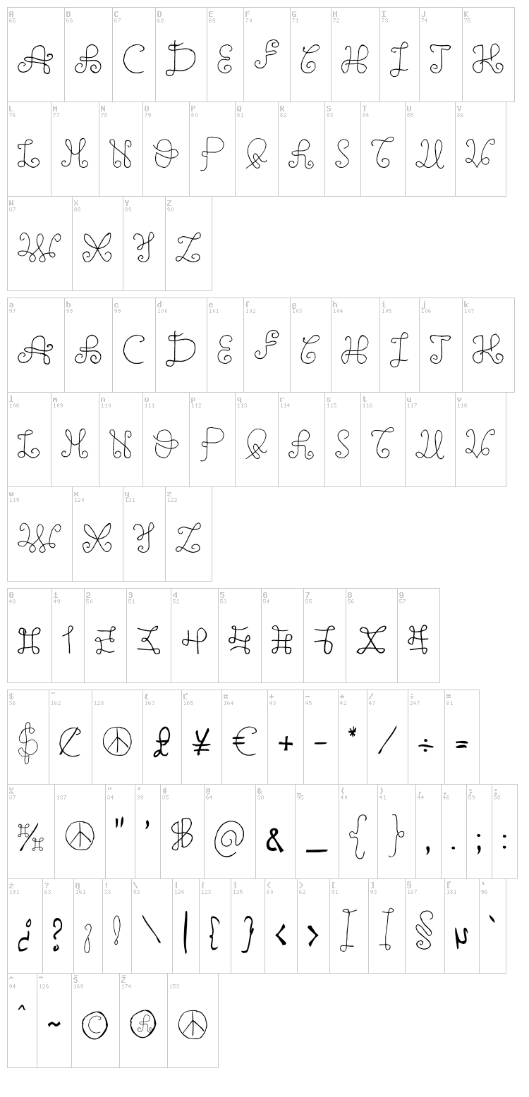 One Wild Line font map